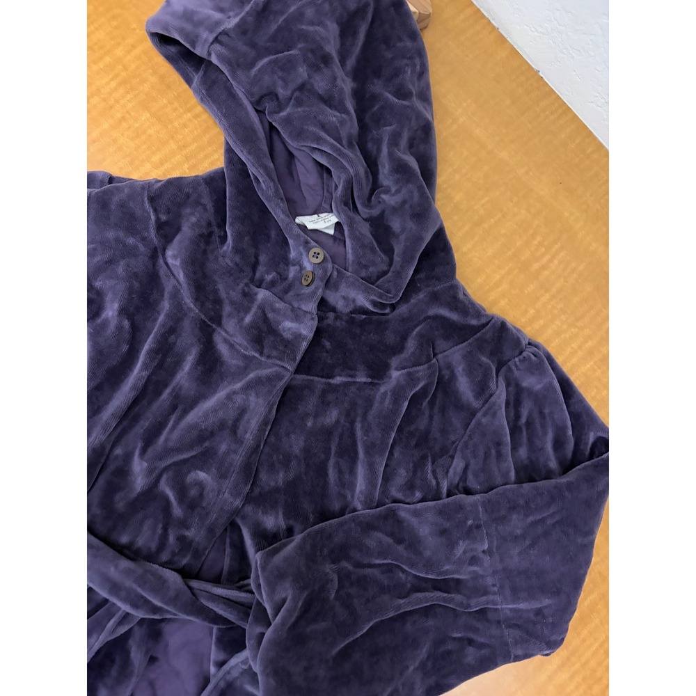 Kate Quinn Organics Purple Velour Hooded Robe 100% Organic Cotton Size 8Y